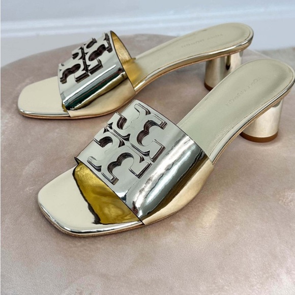 Tory Burch Sandals | Tory Burch Ines Gold Metallic Mules Size 9 - Picture 2 of 10